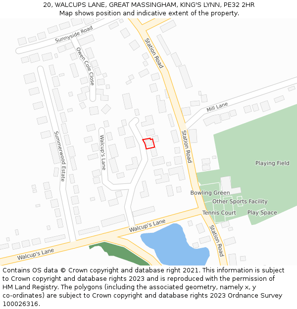 20, WALCUPS LANE, GREAT MASSINGHAM, KING'S LYNN, PE32 2HR: Location map and indicative extent of plot