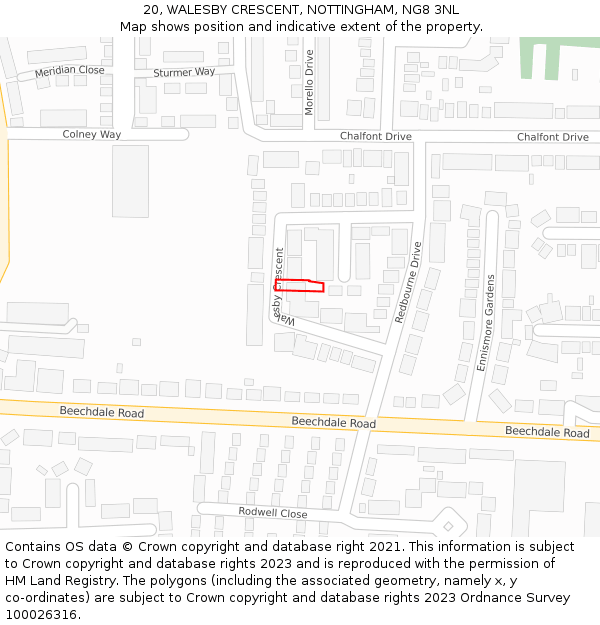 20, WALESBY CRESCENT, NOTTINGHAM, NG8 3NL: Location map and indicative extent of plot