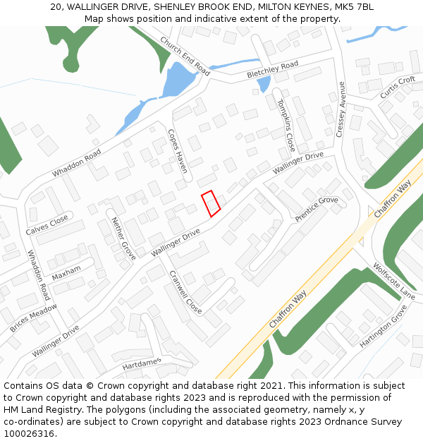 20, WALLINGER DRIVE, SHENLEY BROOK END, MILTON KEYNES, MK5 7BL: Location map and indicative extent of plot