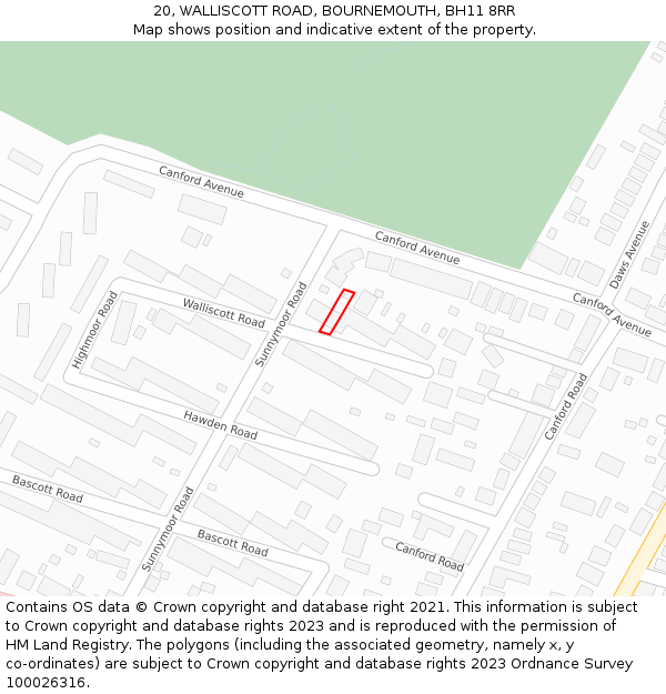20, WALLISCOTT ROAD, BOURNEMOUTH, BH11 8RR: Location map and indicative extent of plot