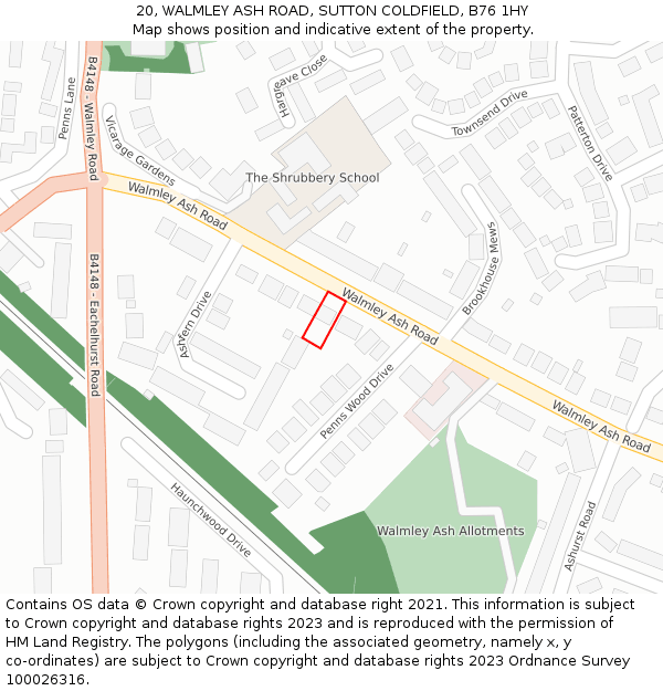 20, WALMLEY ASH ROAD, SUTTON COLDFIELD, B76 1HY: Location map and indicative extent of plot