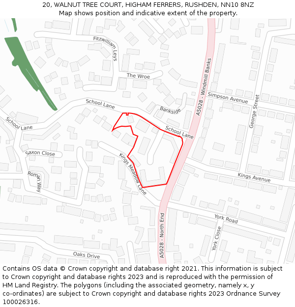 20, WALNUT TREE COURT, HIGHAM FERRERS, RUSHDEN, NN10 8NZ: Location map and indicative extent of plot