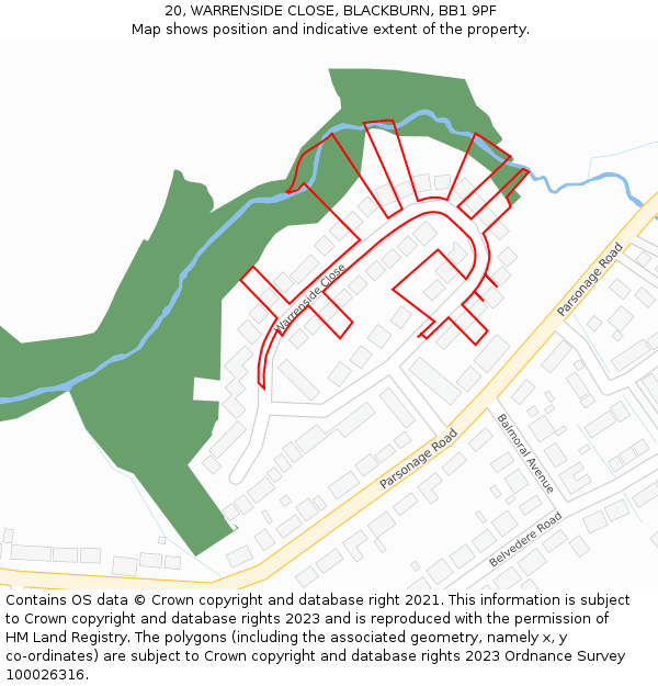 20, WARRENSIDE CLOSE, BLACKBURN, BB1 9PF: Location map and indicative extent of plot
