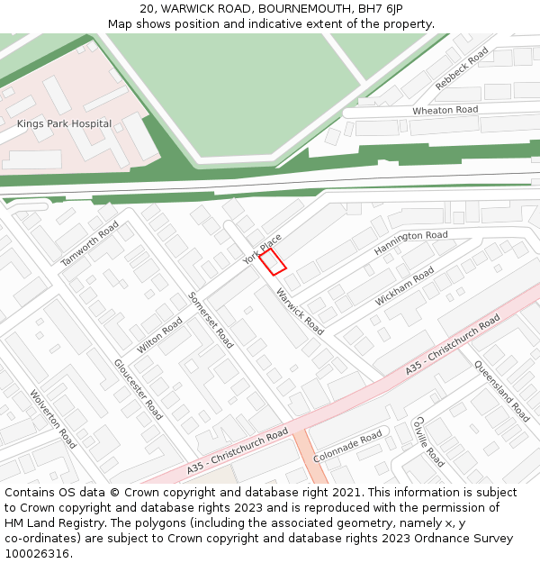 20, WARWICK ROAD, BOURNEMOUTH, BH7 6JP: Location map and indicative extent of plot