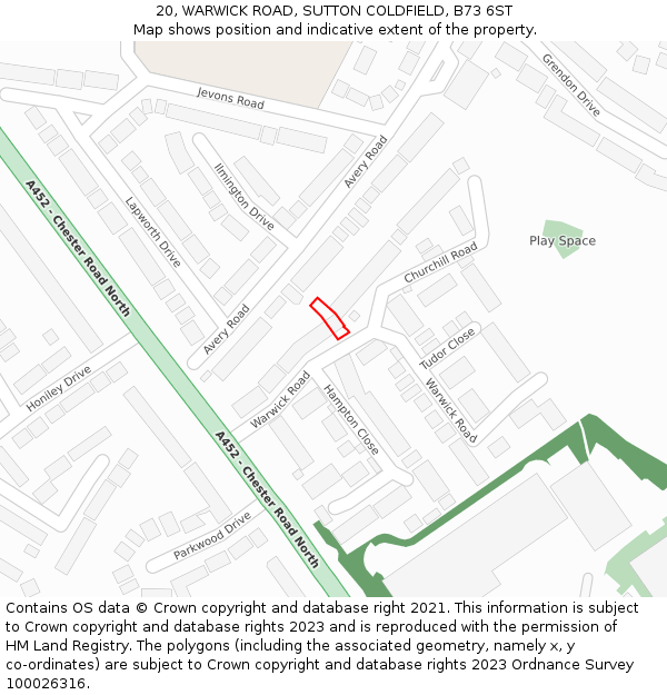 20, WARWICK ROAD, SUTTON COLDFIELD, B73 6ST: Location map and indicative extent of plot