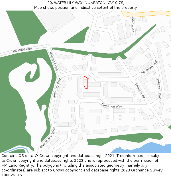 20, WATER LILY WAY, NUNEATON, CV10 7SJ: Location map and indicative extent of plot