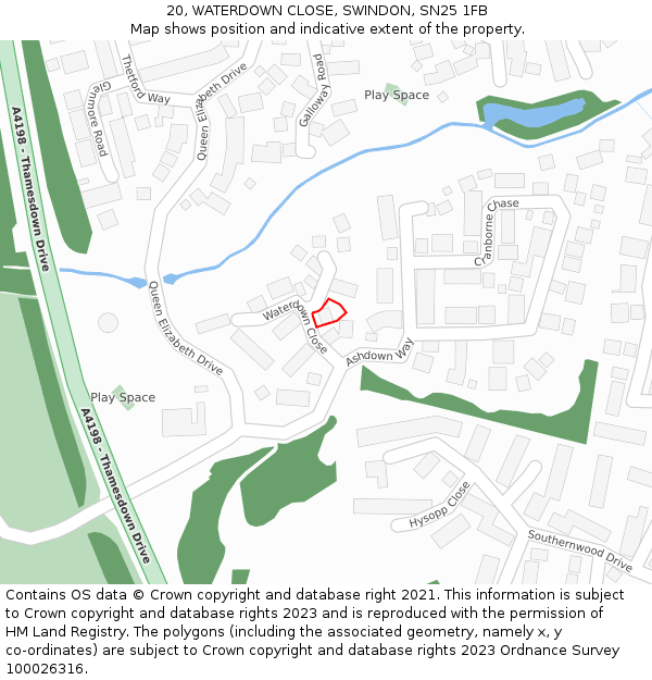 20, WATERDOWN CLOSE, SWINDON, SN25 1FB: Location map and indicative extent of plot