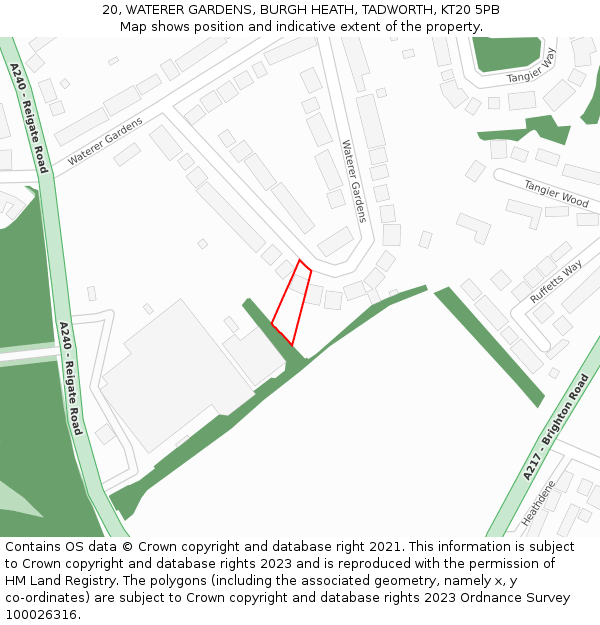 20, WATERER GARDENS, BURGH HEATH, TADWORTH, KT20 5PB: Location map and indicative extent of plot