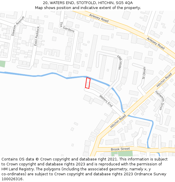 20, WATERS END, STOTFOLD, HITCHIN, SG5 4QA: Location map and indicative extent of plot
