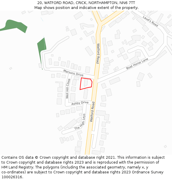 20, WATFORD ROAD, CRICK, NORTHAMPTON, NN6 7TT: Location map and indicative extent of plot