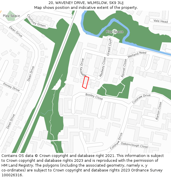 20, WAVENEY DRIVE, WILMSLOW, SK9 3UJ: Location map and indicative extent of plot