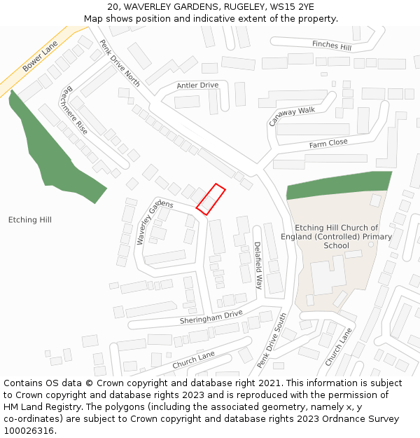 20, WAVERLEY GARDENS, RUGELEY, WS15 2YE: Location map and indicative extent of plot