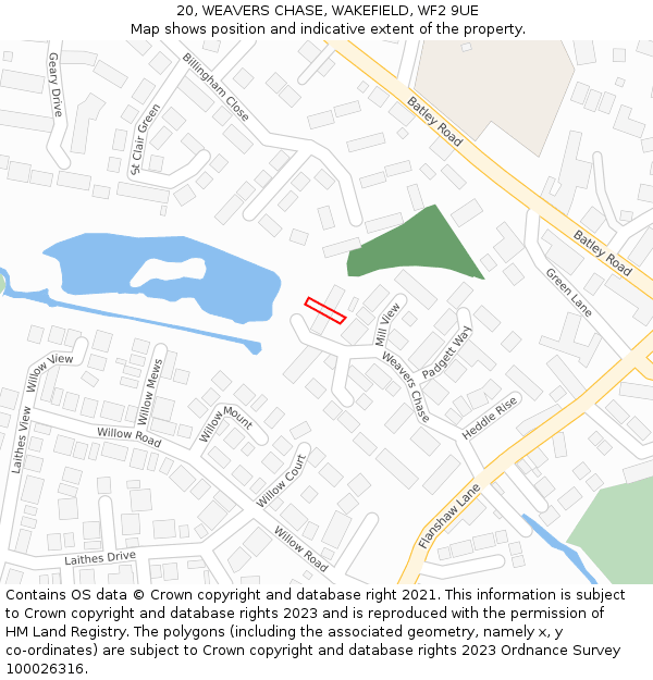 20, WEAVERS CHASE, WAKEFIELD, WF2 9UE: Location map and indicative extent of plot