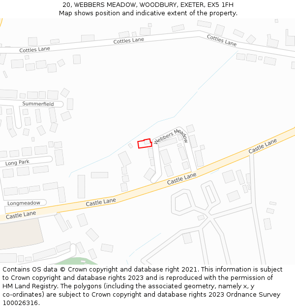 20, WEBBERS MEADOW, WOODBURY, EXETER, EX5 1FH: Location map and indicative extent of plot