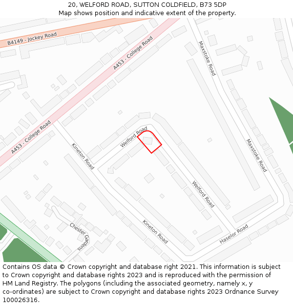 20, WELFORD ROAD, SUTTON COLDFIELD, B73 5DP: Location map and indicative extent of plot
