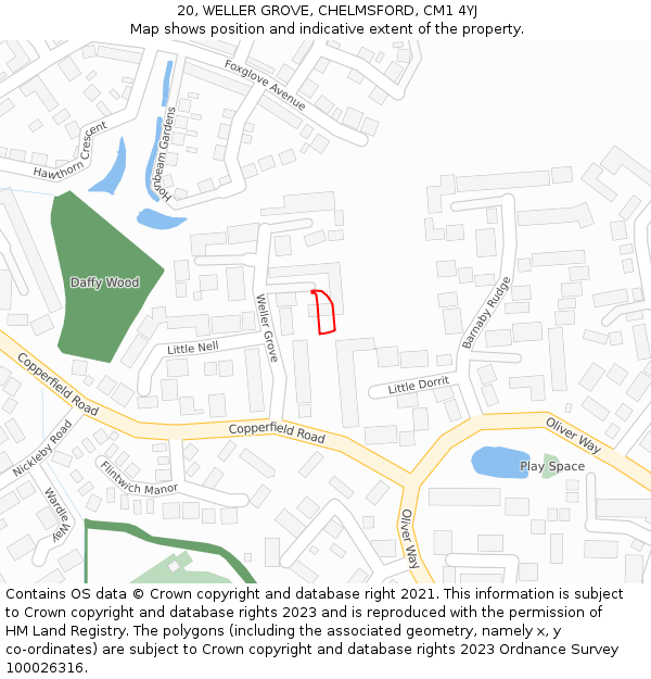 20, WELLER GROVE, CHELMSFORD, CM1 4YJ: Location map and indicative extent of plot