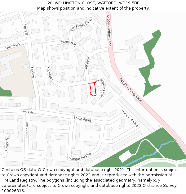20, WELLINGTON CLOSE, WATFORD, WD19 5BF: Location map and indicative extent of plot