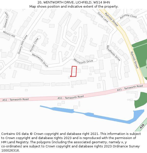 20, WENTWORTH DRIVE, LICHFIELD, WS14 9HN: Location map and indicative extent of plot