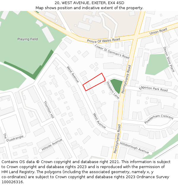 20, WEST AVENUE, EXETER, EX4 4SD: Location map and indicative extent of plot