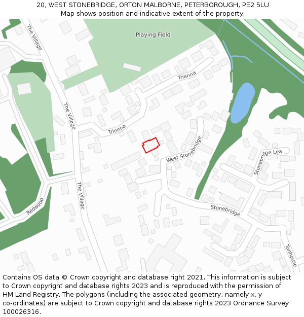 20, WEST STONEBRIDGE, ORTON MALBORNE, PETERBOROUGH, PE2 5LU: Location map and indicative extent of plot