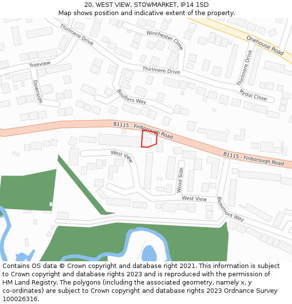 20, WEST VIEW, STOWMARKET, IP14 1SD: Location map and indicative extent of plot