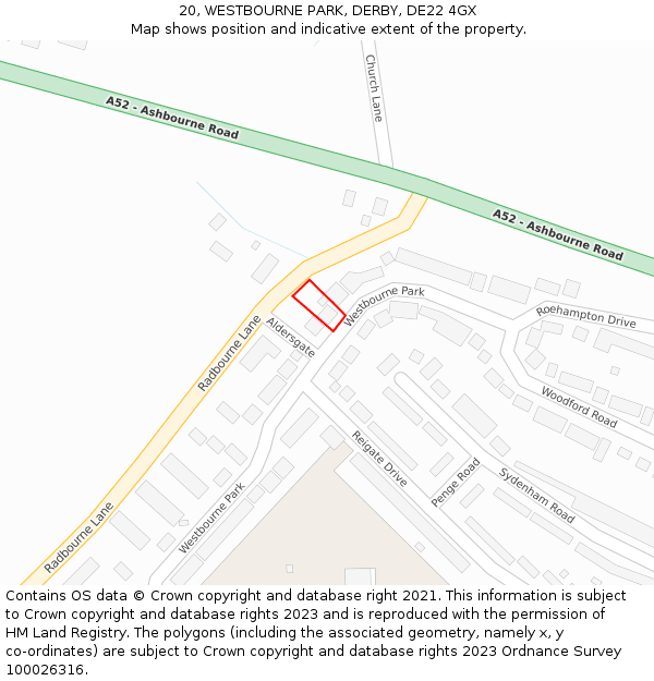 20, WESTBOURNE PARK, DERBY, DE22 4GX: Location map and indicative extent of plot