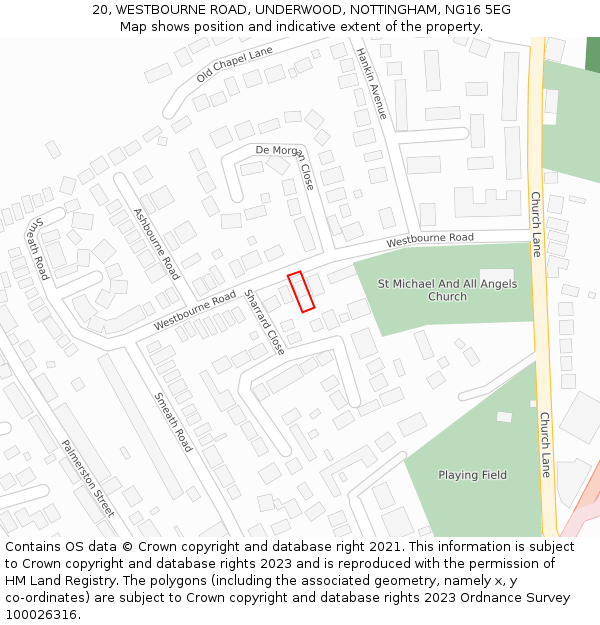 20, WESTBOURNE ROAD, UNDERWOOD, NOTTINGHAM, NG16 5EG: Location map and indicative extent of plot