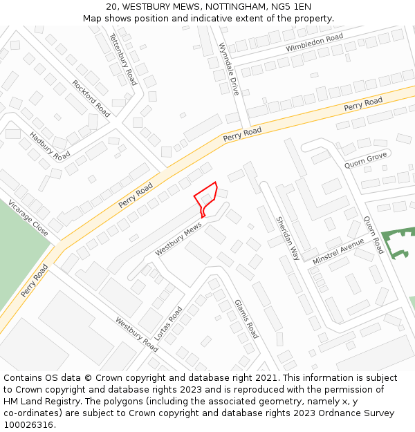 20, WESTBURY MEWS, NOTTINGHAM, NG5 1EN: Location map and indicative extent of plot