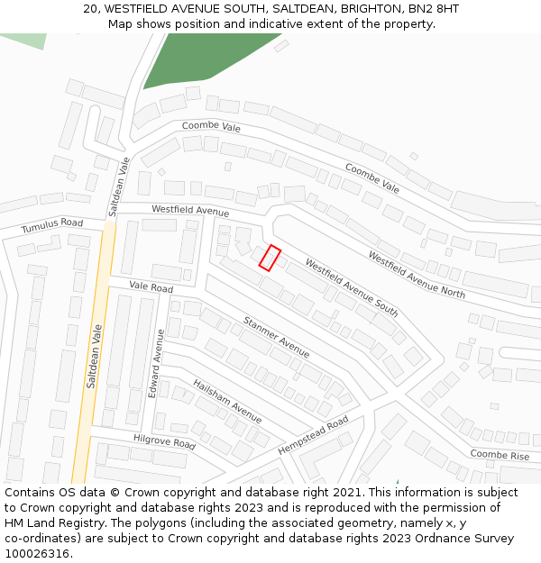 20, WESTFIELD AVENUE SOUTH, SALTDEAN, BRIGHTON, BN2 8HT: Location map and indicative extent of plot