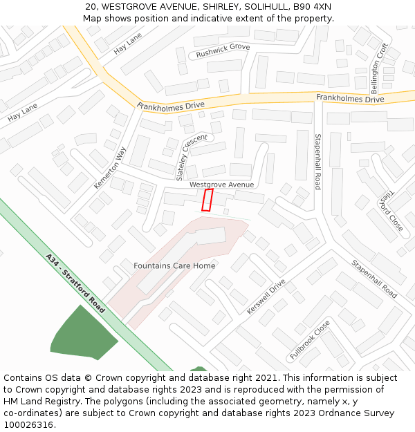 20, WESTGROVE AVENUE, SHIRLEY, SOLIHULL, B90 4XN: Location map and indicative extent of plot