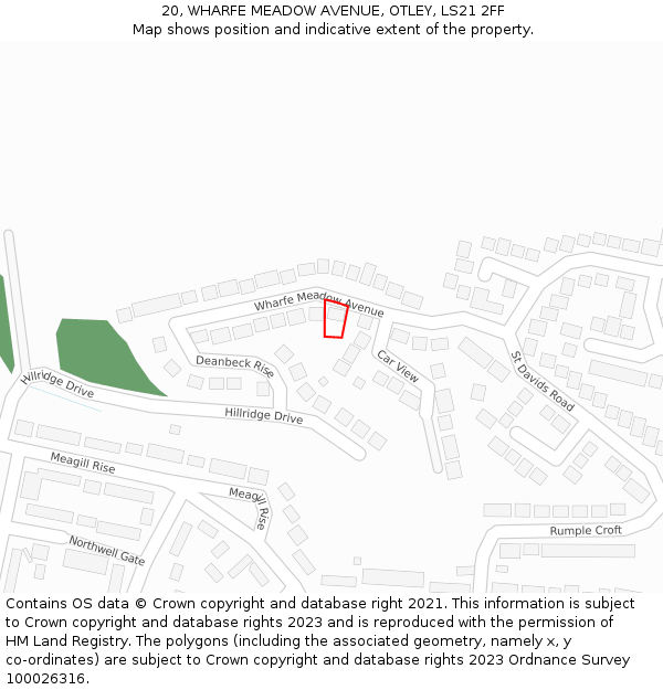 20, WHARFE MEADOW AVENUE, OTLEY, LS21 2FF: Location map and indicative extent of plot
