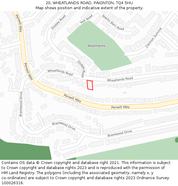 20, WHEATLANDS ROAD, PAIGNTON, TQ4 5HU: Location map and indicative extent of plot