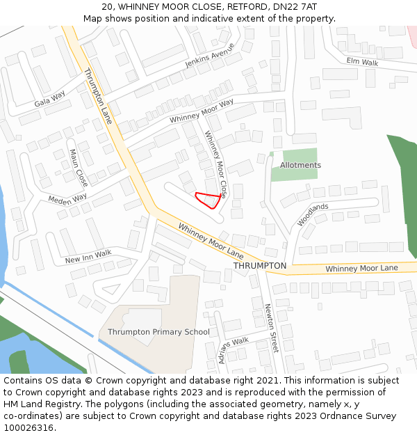 20, WHINNEY MOOR CLOSE, RETFORD, DN22 7AT: Location map and indicative extent of plot