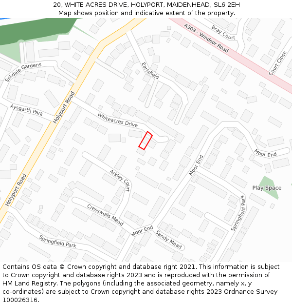 20, WHITE ACRES DRIVE, HOLYPORT, MAIDENHEAD, SL6 2EH: Location map and indicative extent of plot