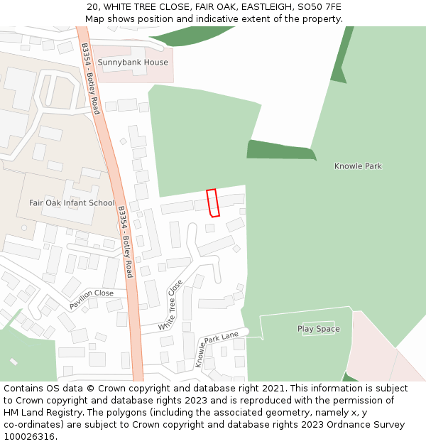 20, WHITE TREE CLOSE, FAIR OAK, EASTLEIGH, SO50 7FE: Location map and indicative extent of plot