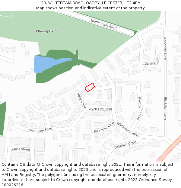 20, WHITEBEAM ROAD, OADBY, LEICESTER, LE2 4EA: Location map and indicative extent of plot