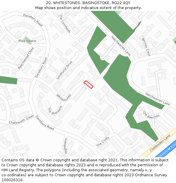 20, WHITESTONES, BASINGSTOKE, RG22 4QY: Location map and indicative extent of plot