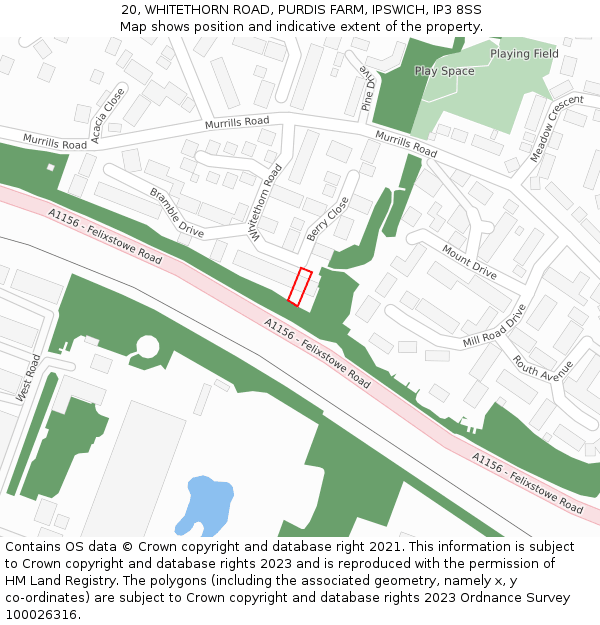20, WHITETHORN ROAD, PURDIS FARM, IPSWICH, IP3 8SS: Location map and indicative extent of plot