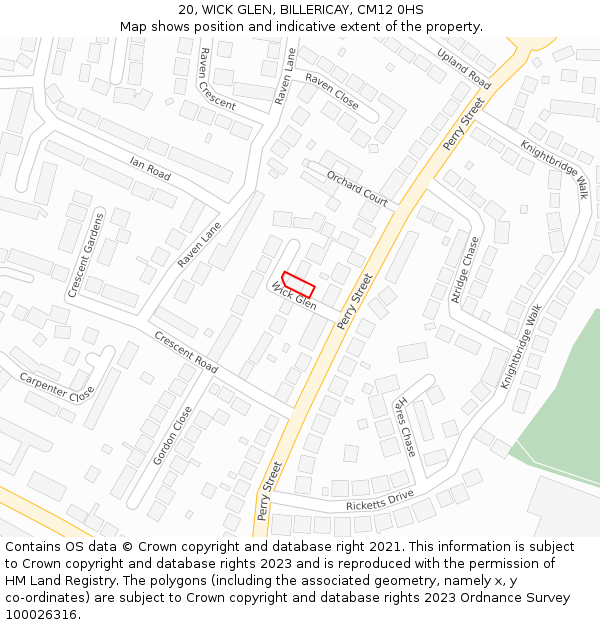 20, WICK GLEN, BILLERICAY, CM12 0HS: Location map and indicative extent of plot