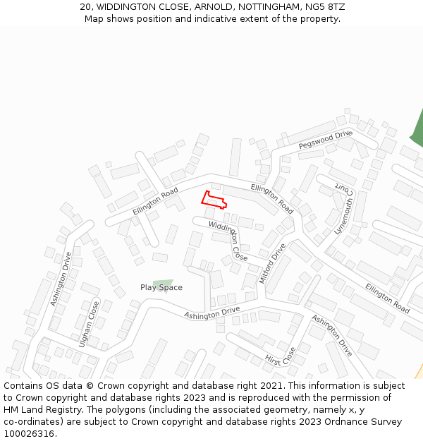 20, WIDDINGTON CLOSE, ARNOLD, NOTTINGHAM, NG5 8TZ: Location map and indicative extent of plot
