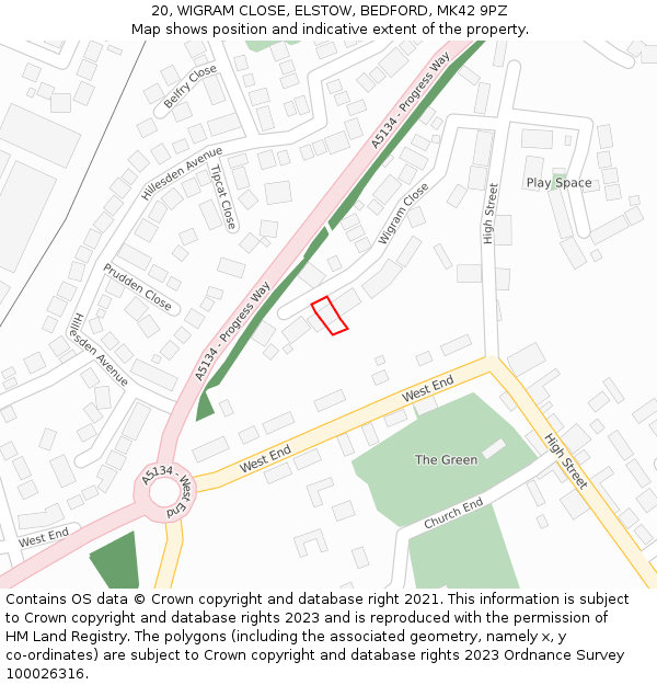 20, WIGRAM CLOSE, ELSTOW, BEDFORD, MK42 9PZ: Location map and indicative extent of plot