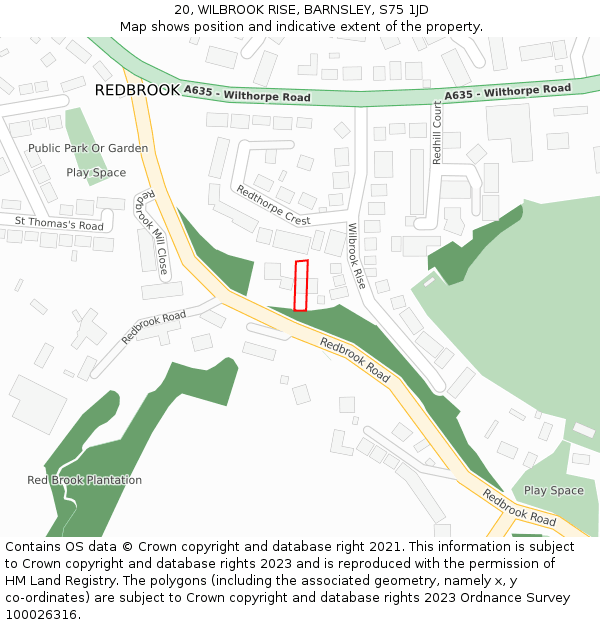 20, WILBROOK RISE, BARNSLEY, S75 1JD: Location map and indicative extent of plot