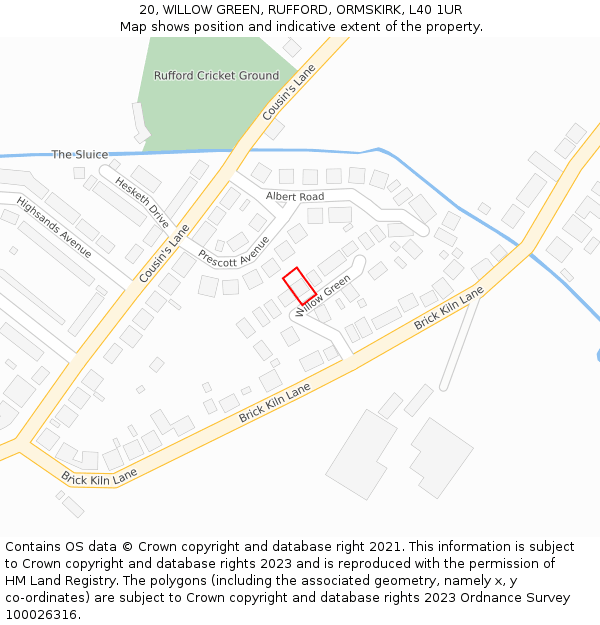 20, WILLOW GREEN, RUFFORD, ORMSKIRK, L40 1UR: Location map and indicative extent of plot
