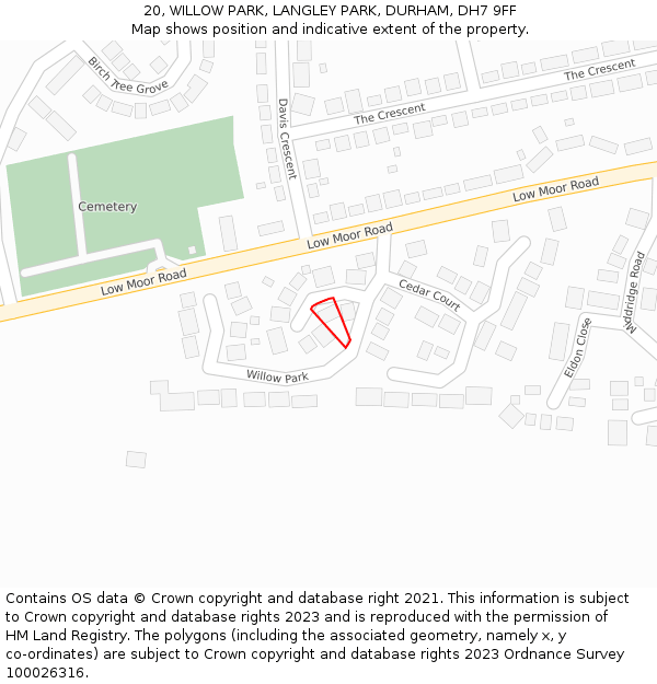 20, WILLOW PARK, LANGLEY PARK, DURHAM, DH7 9FF: Location map and indicative extent of plot