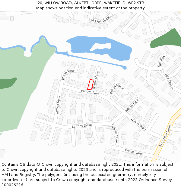 20, WILLOW ROAD, ALVERTHORPE, WAKEFIELD, WF2 9TB: Location map and indicative extent of plot