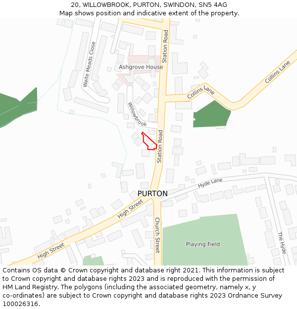 20, WILLOWBROOK, PURTON, SWINDON, SN5 4AG: Location map and indicative extent of plot