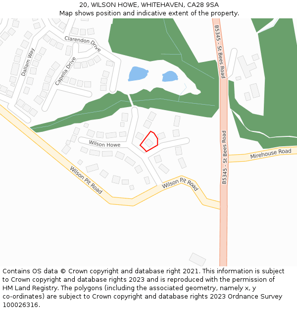 20, WILSON HOWE, WHITEHAVEN, CA28 9SA: Location map and indicative extent of plot