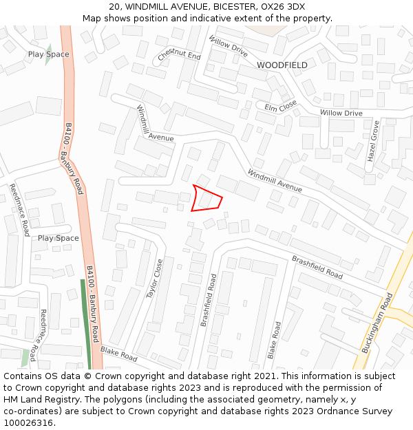 20, WINDMILL AVENUE, BICESTER, OX26 3DX: Location map and indicative extent of plot