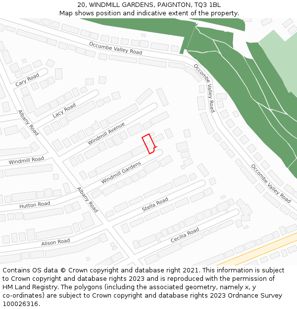 20, WINDMILL GARDENS, PAIGNTON, TQ3 1BL: Location map and indicative extent of plot