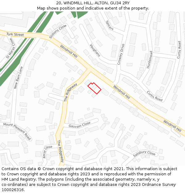 20, WINDMILL HILL, ALTON, GU34 2RY: Location map and indicative extent of plot